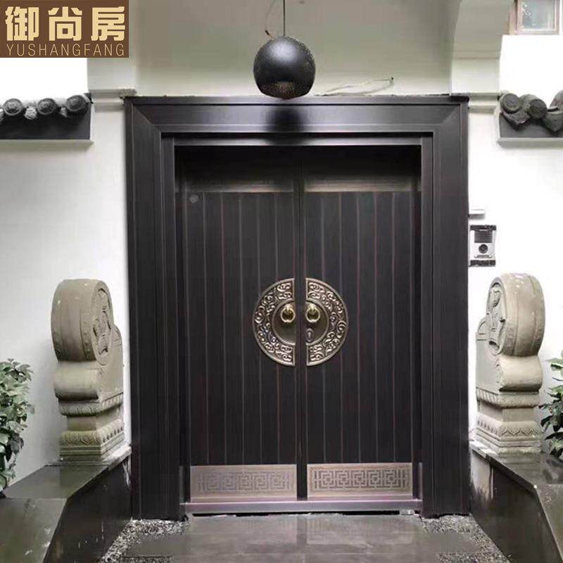 御房别墅大门尚铜门双开无品牌/玻璃锈门防盗入户门仿古不真钢铜