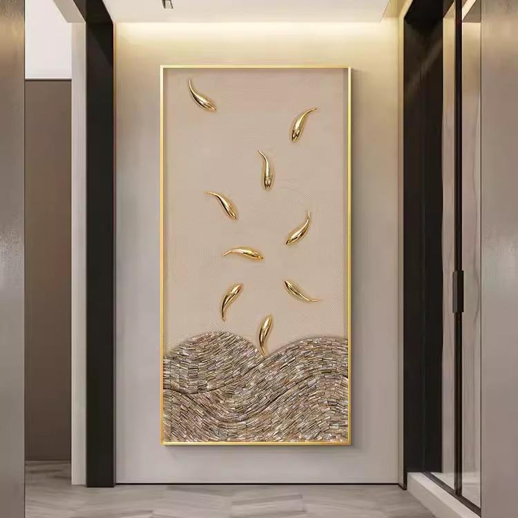 聚财BCL图户玄装饰入画手鱼工贝壳油关画竖版轻奢高档走廊过道挂图片