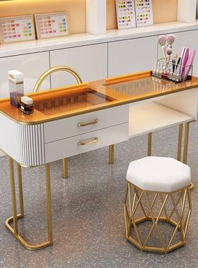 奶油风美桌白色日式多能玻璃单人全甲套轻MAR奢家用约美甲台功收