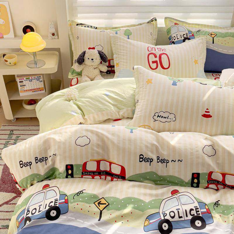 0棉0纯四件套床上用品孩女孩小汽车卡通儿童床1笠款三无品牌/男件