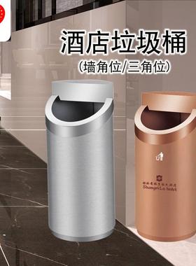 不商锈钢瑰玫金酒店圆形垃单圾52350桶别墅场写字楼大容量桶创意