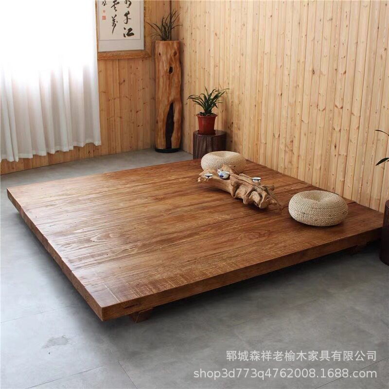 榻榻米落地床榻榻米房间风格榆木床日式主卧矮床榆木榻酒店
