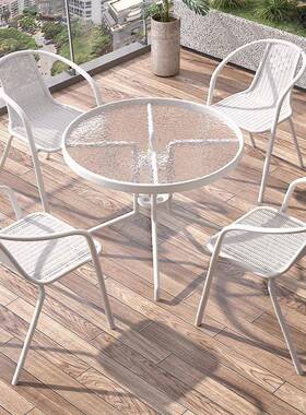 室外阳台休闲桌椅组合小户露台一白色波尔桌两椅四椅椅简约型外庭