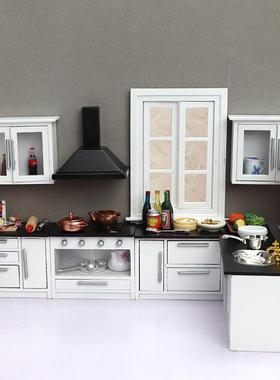 1eA913-7:12娃娃屋dolhusl木质迷你家具迷你厨房场景白色厨o房7件