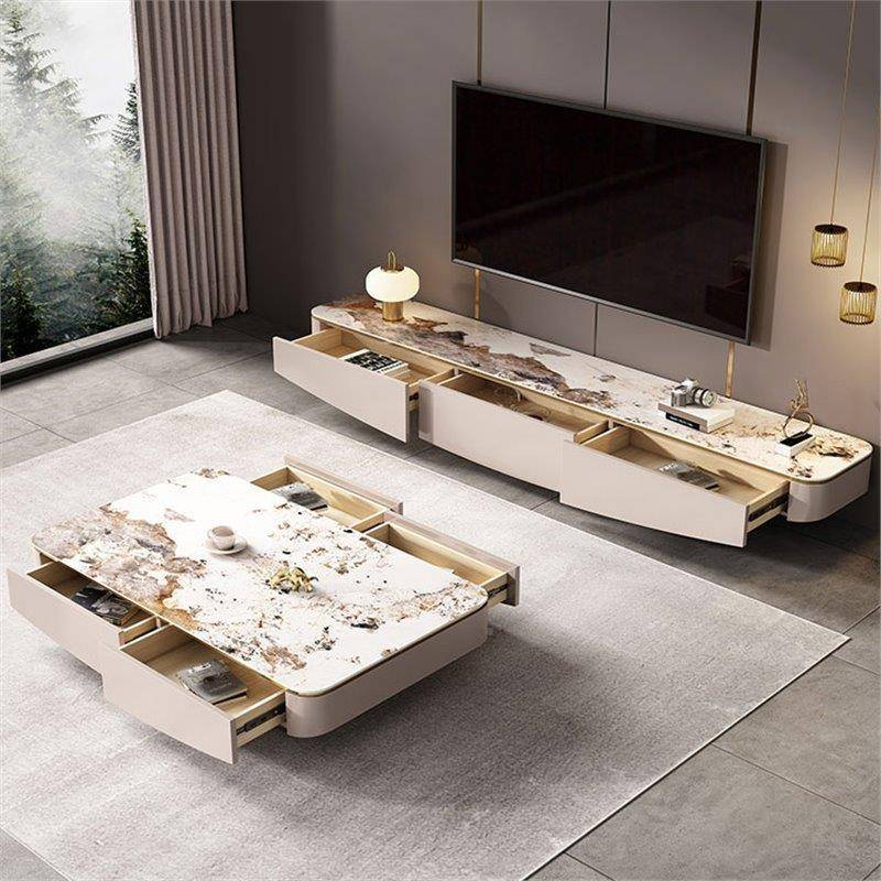 奢板落岩高地端电视柜STV轻茶几组合意式现代简约家用小户型储物