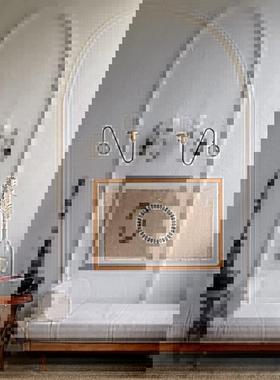 日式创读意壁灯摇长臂臂客厅中古风书房免线床YXI头卧室布阅沙发