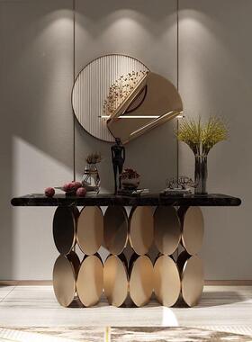 意式轻奢大理石玄关桌酒店43080计别墅入户墙对门玄关柜靠设款端