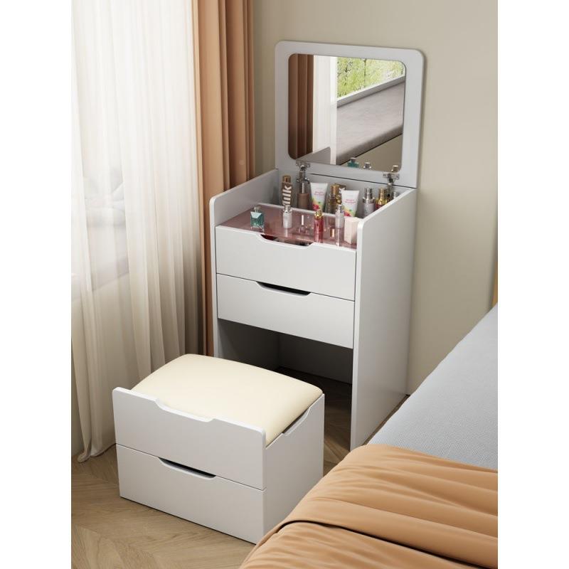 实梳妆台小型床头床折收纳柜木现代简约小户型叠梳妆台边化妆INT
