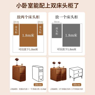 小户卧室夹缝窄柜型实木极窄床头装柜迷你收ADG纳柜免安小型边床