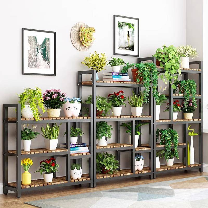 款0新25阳台2花架XZO置物架花子铁艺实木架花盆架客厅多层室内落