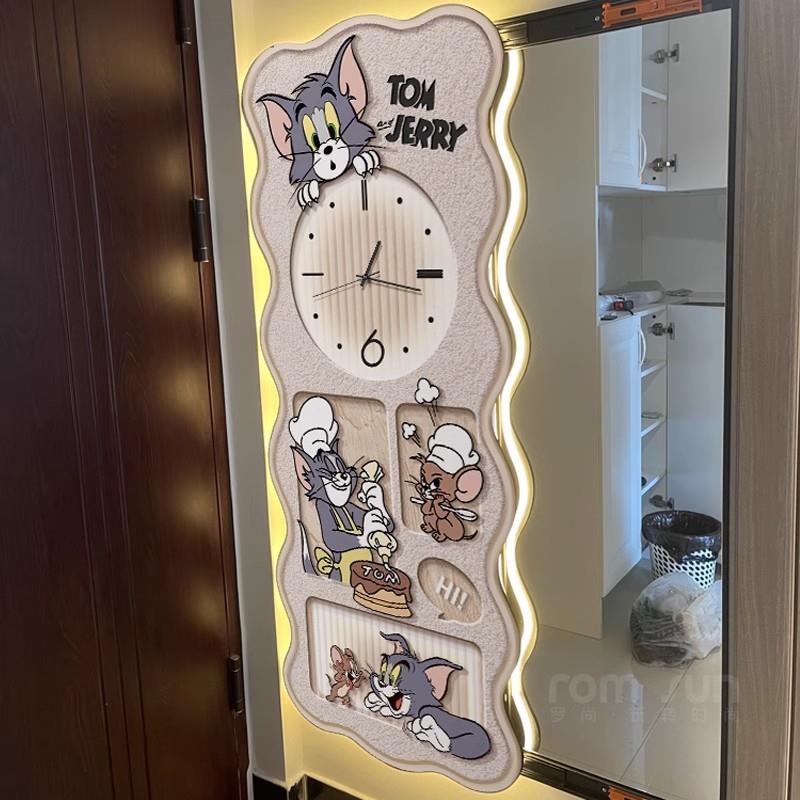 猫和老鼠推拉式身镜关厅装饰画ASJ玄全时钟镜子客挂画卧室隐藏穿