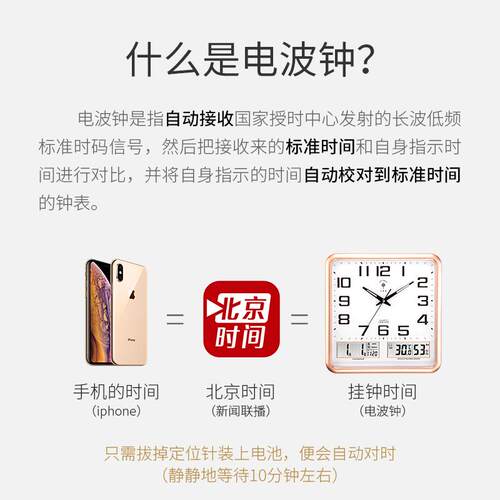 3EW1电无品牌/波时钟钟表挂钟孔挂墙客厅家用时尚表万年历挂免打