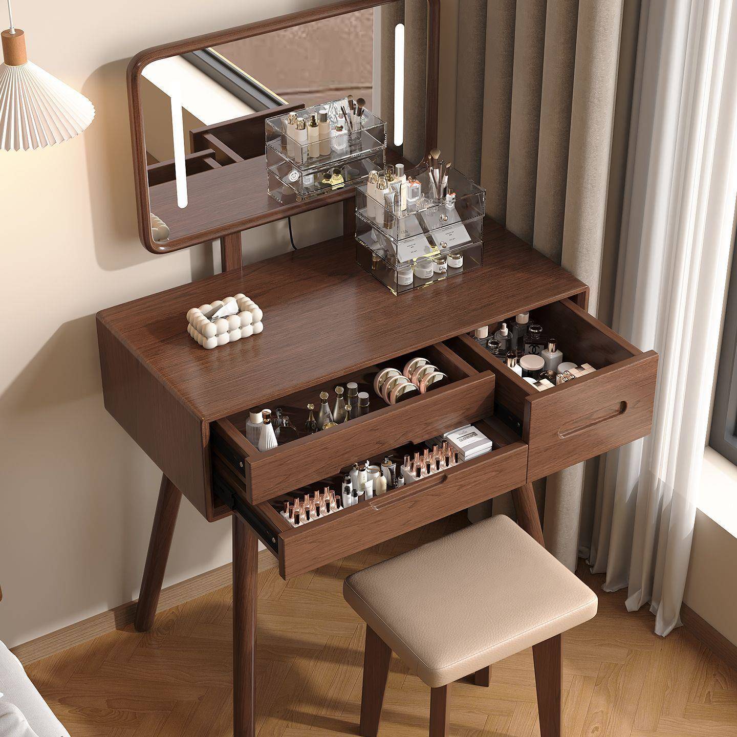 新中梳妆式台化实木化妆台卧室小型2025新款现NSR代简约风妆柜化