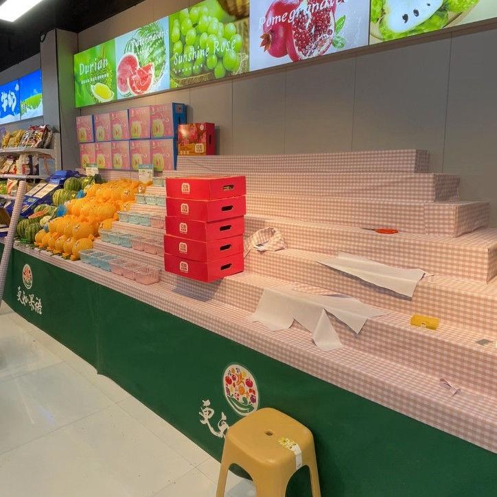 水果CHZ店专展示布格子桌布生鲜超市情红布用长方形台布景网垫布