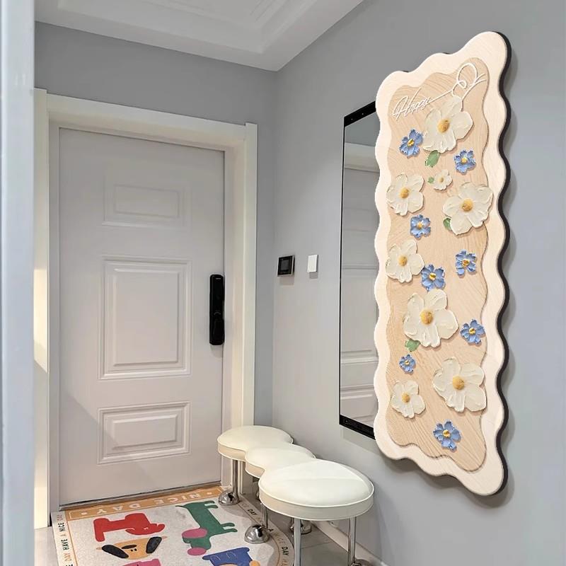 隐VJA奶形镜子穿衣镜风装饰画油玄关拉隐推藏式可关闭遮挡全身镜