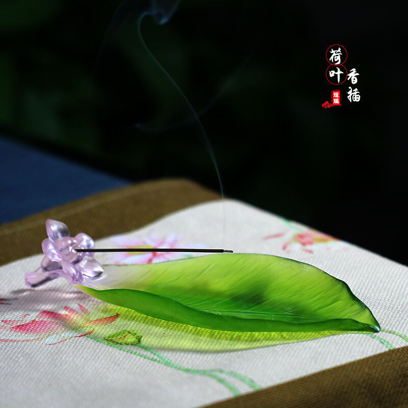 琉璃荷叶船造型线香香座摆件