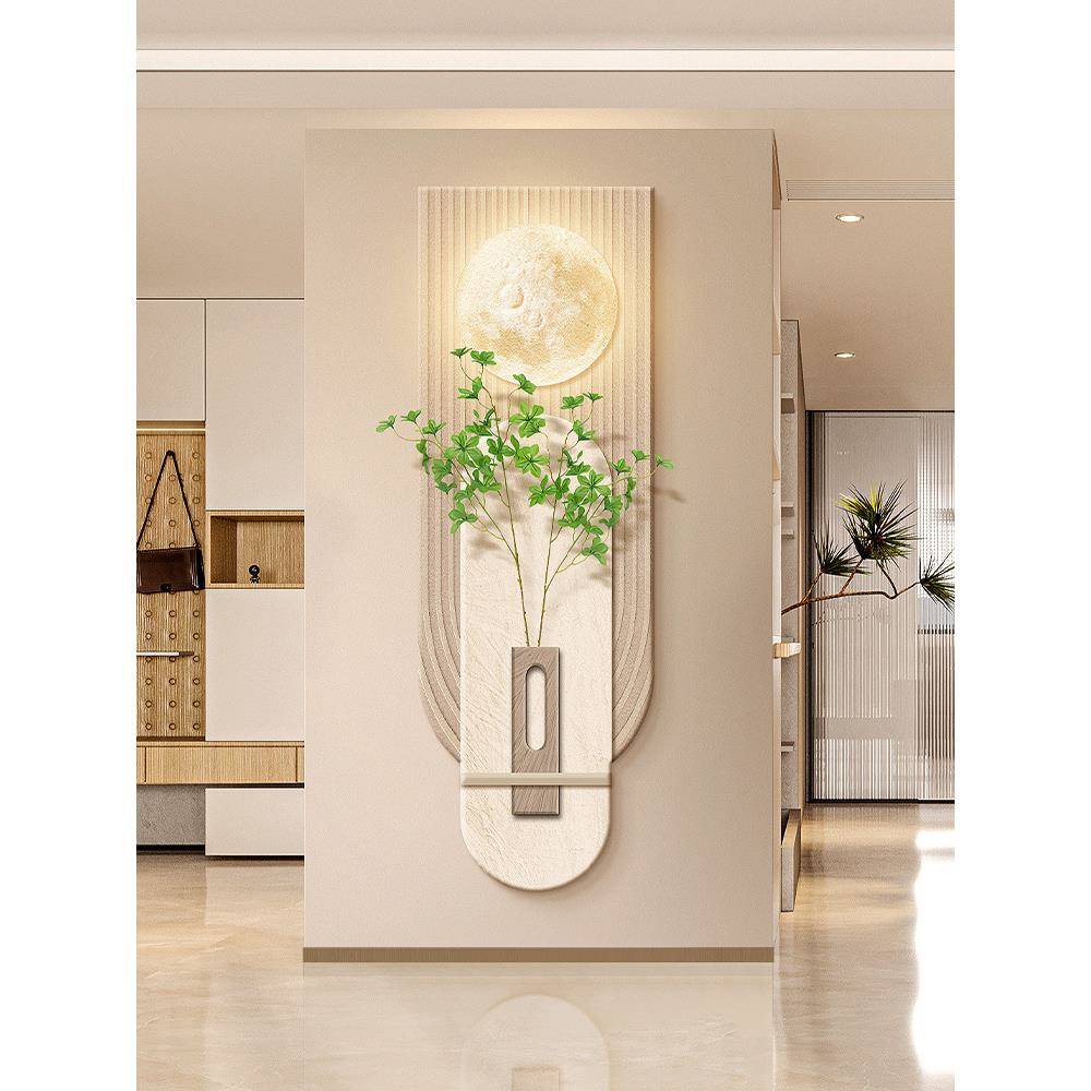 奶入油风月玄关装饰画砂月亮走廊过道岩挂画球绿植户立体带GVZ灯