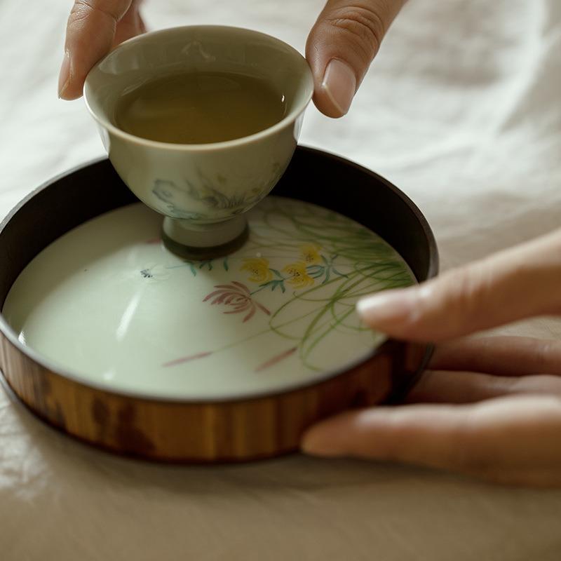 无落锡半点铜斑竹壶单GKW承式干泡台层养日壶托圆形茶壶垫茶道配