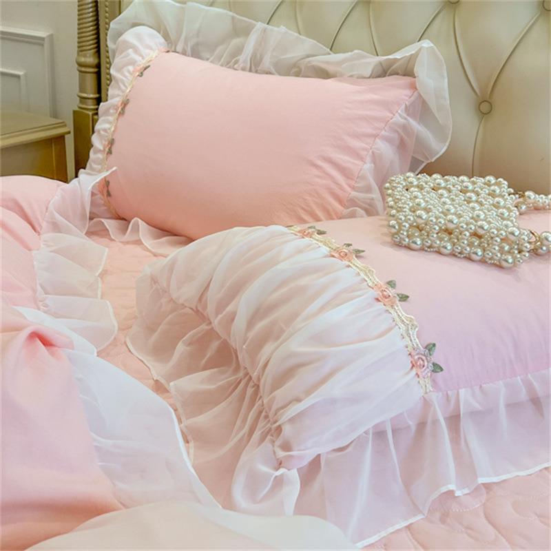 式公主风水洗高棉端四240061件套纯棉全棉床单床盖花法边四件套