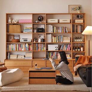 北美桃木书柜现代日式 006樱带卡座地 组落合全书架客厅实木满墙SG