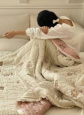 韩式AEPA类十层纱布春秋被被全棉芙水洗单双人色织提可花软糯被泡