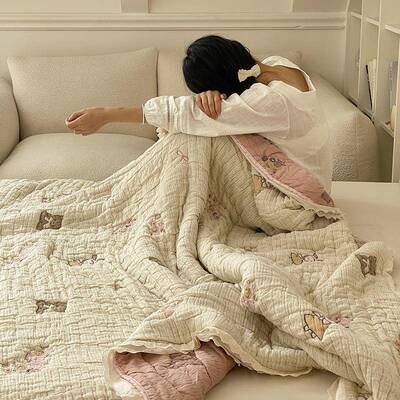 韩式AEPA类十层纱布春秋被被全棉芙水洗单双人色织提可花软糯被泡