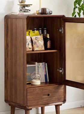 乌金木厅实木小柜酒客靠墙45430立柜单门玻璃展示柜电柜边视柜收