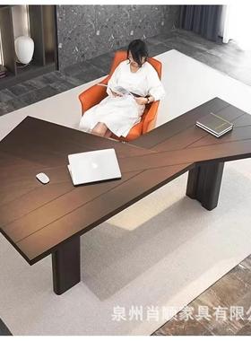 XS-DNZ20轻奢公室实原木电脑桌设计师创老板桌异形木书桌子意黑色