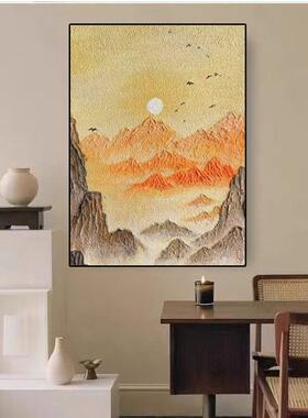 纯手绘油金画日照客玄厅装饰画石英58135砂立体山肌理好寓意关酒