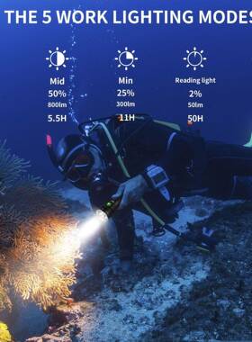 新款p7强0光潜水电筒0深海作水下打捞W76带低电压显示266业5手电