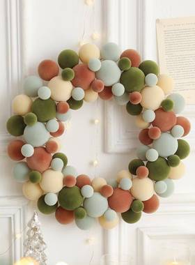 圣诞花环圣诞圆球AGHH69串彩色植绒形花圣诞树装墙挂门环挂派对饰