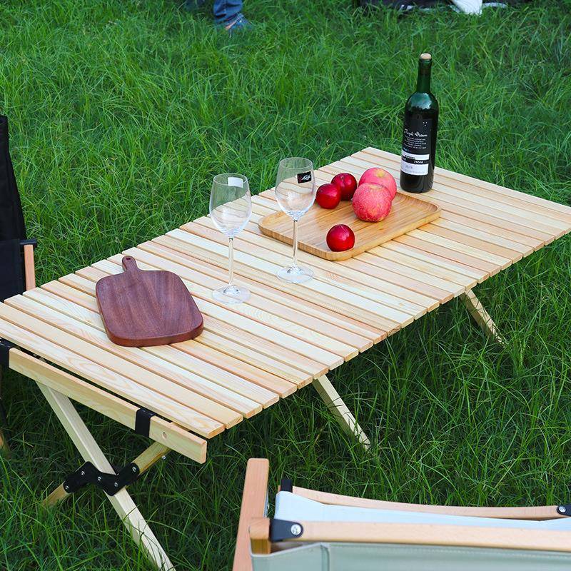 户IEE外露折叠桌折实木蛋卷桌旅行自游营烧烤驾野餐桌便携式叠椅