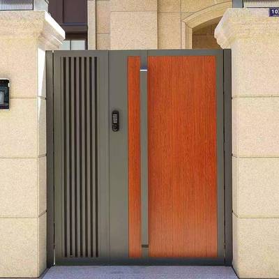 定庭制铝合金别墅院大门锈钢户外木纹铝铁艺73920塑木单双开门绢