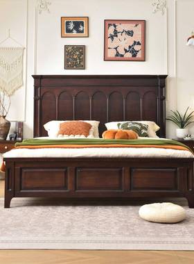 .美式12226乡村实木床卧8复古1米双人床卧室床主高端大气大抽屉储