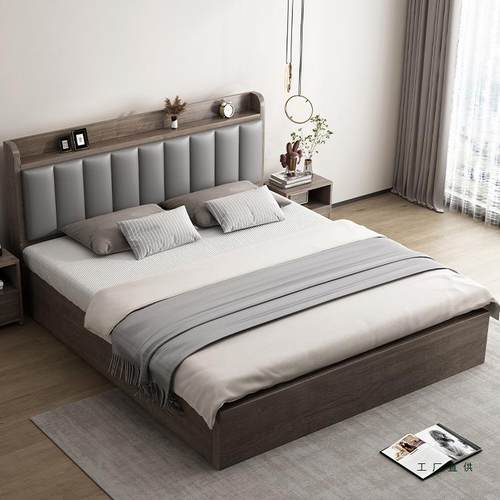 实木床简现代加厚2525181米双人床主卧1米5的家出租房用1米2单人