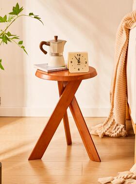 法式几置物架床头柜具矮边圆黑色小茶沙发桌子中复古家里几边几实