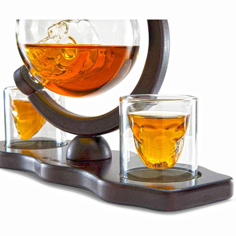 3加件套DPZ不倒翁伏特耐热玻璃地球酒器轻奢威士忌红骷髅酒分酒醒