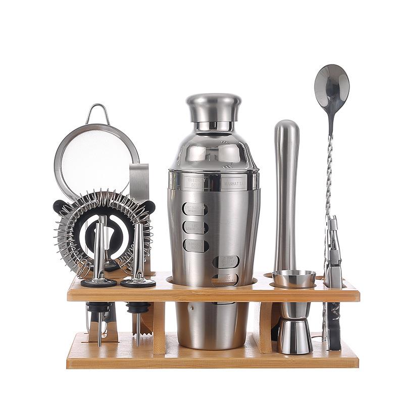 爆款竹架调酒套HOG装不锈钢多能酒鸡尾酒功酒吧工具全套摇9件