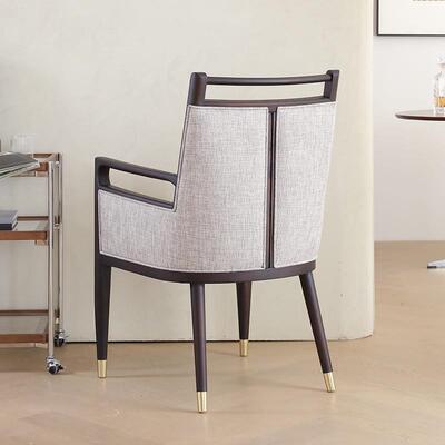 中实木餐椅公家用酒店棉麻网红白蜡木椅式子70136餐厅扶手椅办实