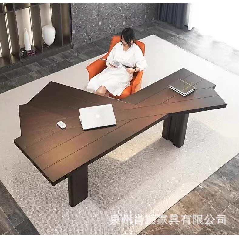 轻奢公室实木电脑桌设办计师创意老板桌桌异原木书子黑形XS-DNZ20