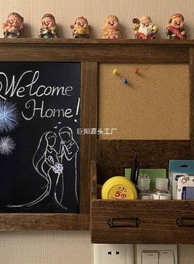 遮复古实木框挂式黑板家用挂墙小式电表63574箱挡装饰悬备忘板留
