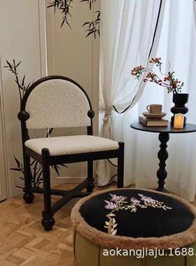 式中古实椅木餐家用复古卧室化妆美式餐椅桌椅子法82630奶油风靠