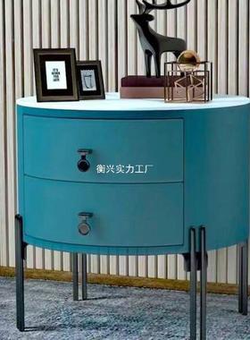 床意式轻奢圆形岩板床皮头柜简28471约收现代卧室质纳边柜