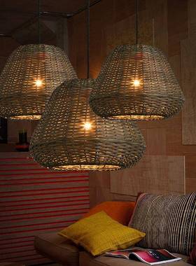 东南亚藤AL-64061编织单头艺术创意个性复阳台灯古餐厅吊饭店吧台