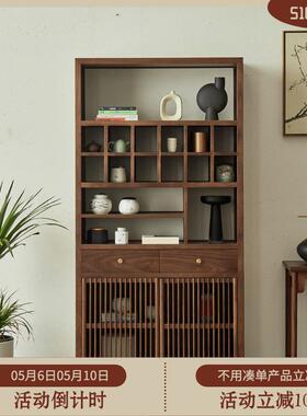 简木中式木老榆木博古架黑胡茶柜新置桃物展实75067示柜多宝阁书