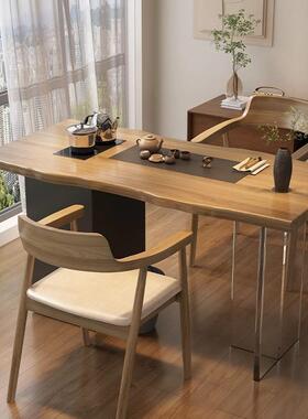 阳台实木家用客厅桌5椅组合02新2款KKB小型茶台烧水茶壶一体嵌入