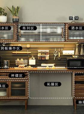 实木餐桌一体餐黑边柜吧台橱高柜胡桃木酒墙柜柜客厅靠多91635功