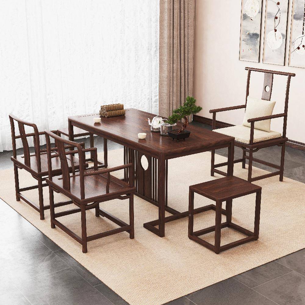 新式胡桃色中实木茶桌茶台桌子方CYV茶桌椅组合茶室茶几长素形面