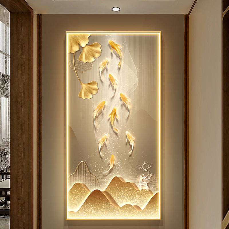 九鱼图入户门玄关装饰画现代轻奢走廊过道挂画大气寓意好壁画图片