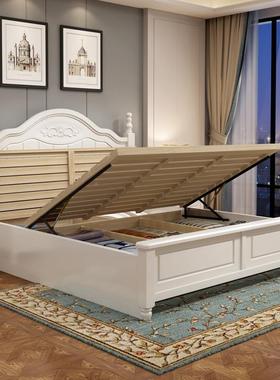 美式白色木床现代2简约1.8米双48032人床济型主卧1.经5m单人实1.